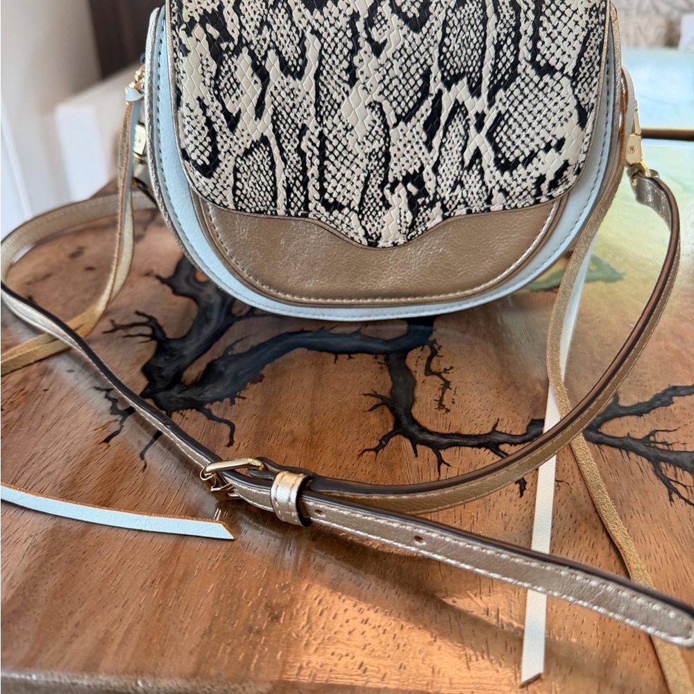 Rebecca Minkcoff Light Blue and Silvery/Taupe Snake Print Crossbody Bag